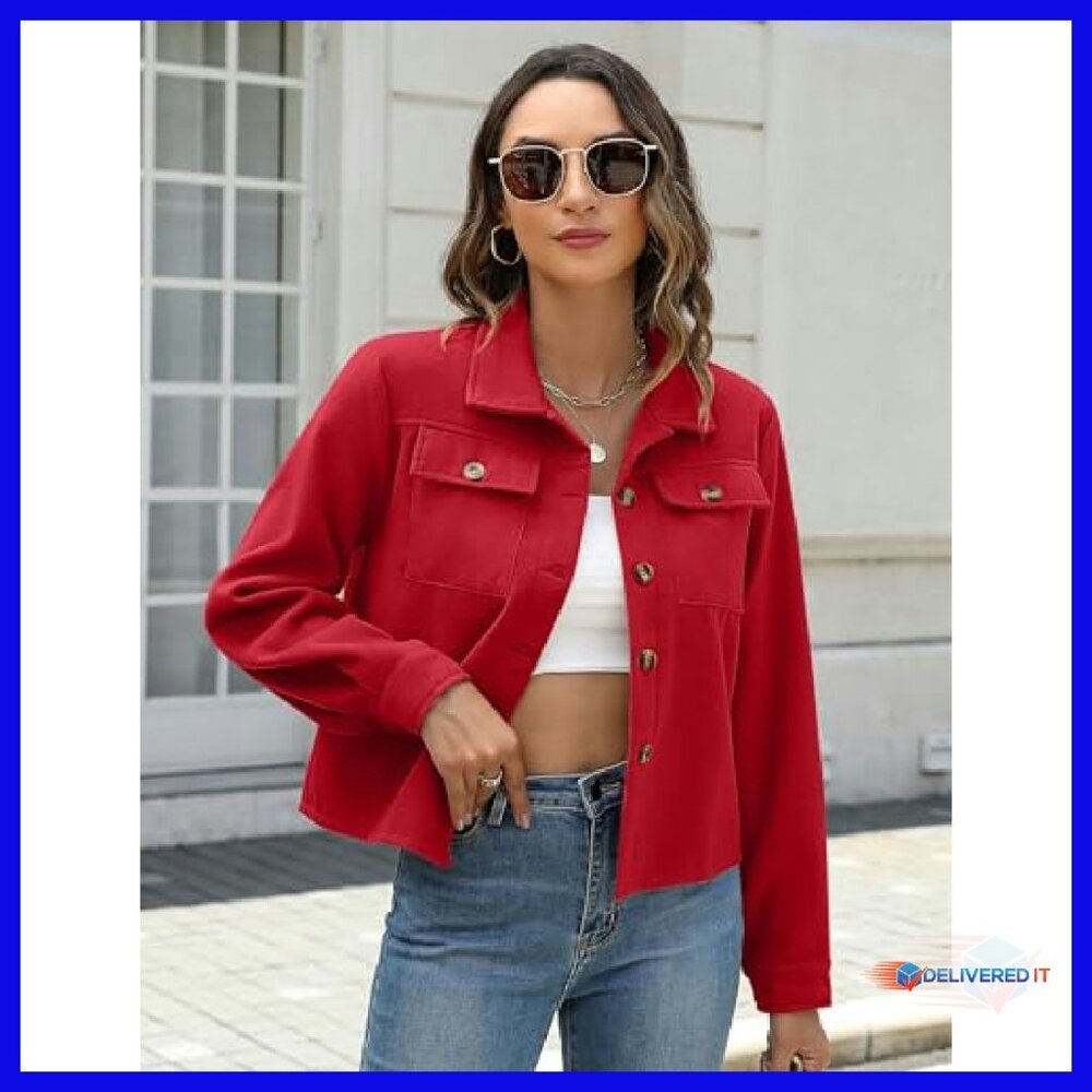 Cropped Flannel Shacket Plaid Button Down Jacket … - image 5